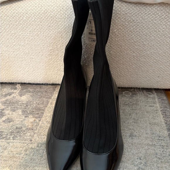 Zara Black Patent Sock Heels - Picture 3 of 5